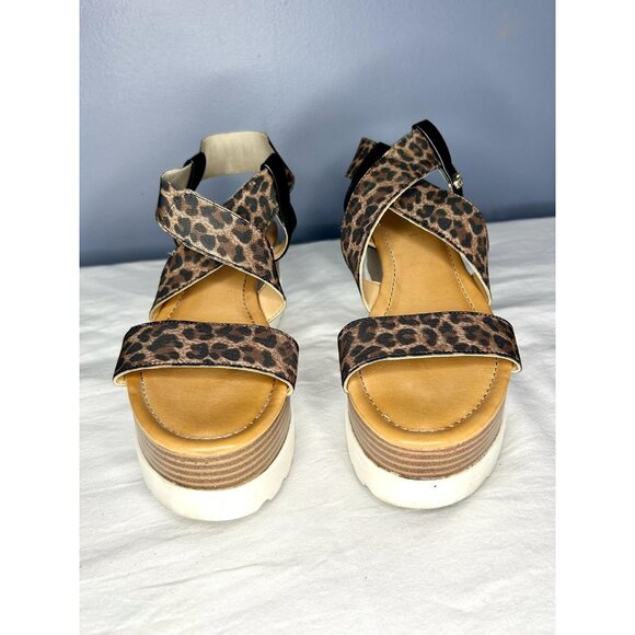 Guess Shoes Womens Size 8 Leopard Platform Sandals Berty Wedge Strappy Flatform - Picture 6 of 13